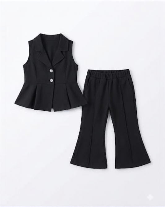 Black Sleeveless top with bell bottom pants