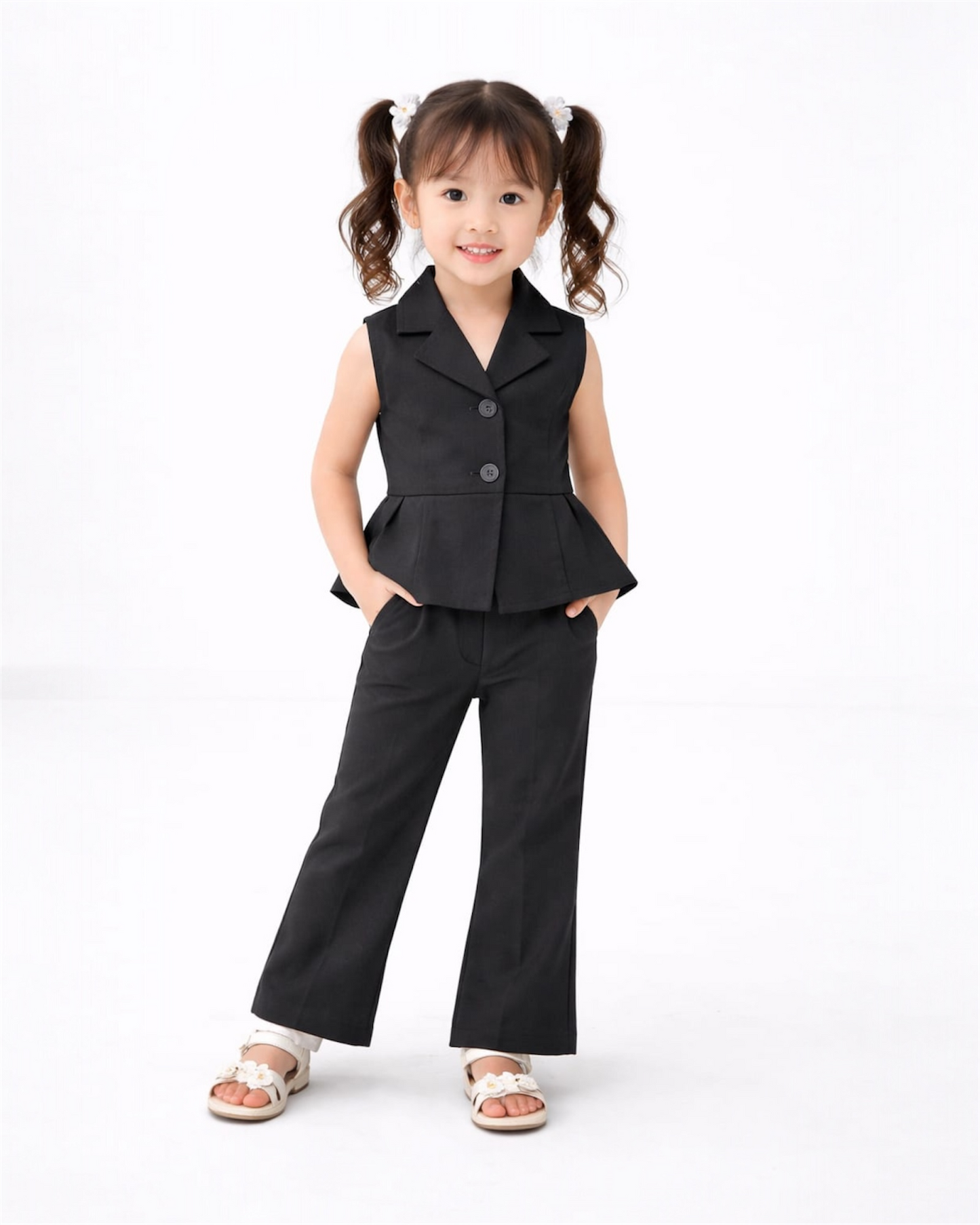 Black Sleeveless top with bell bottom pants