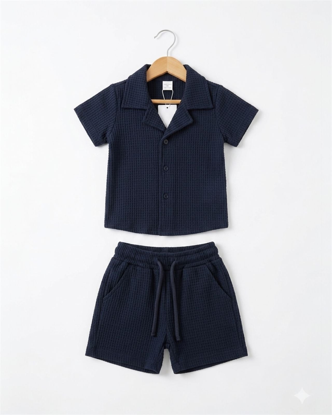 Navy Blue Textured Cuban shirt & shorts set