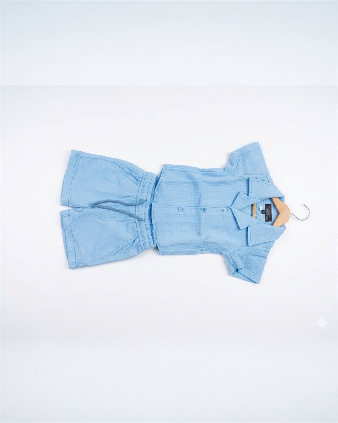 Sky blue Textured Cuban shirt & shorts set