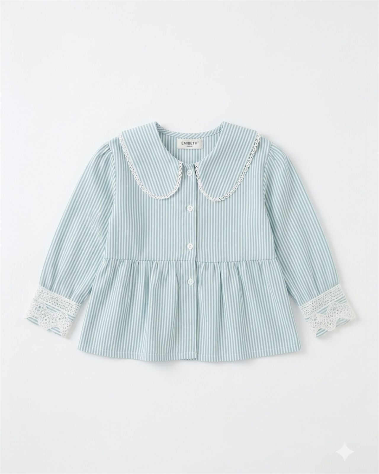Stripe Peter pan collar Top with Lace Cuffs