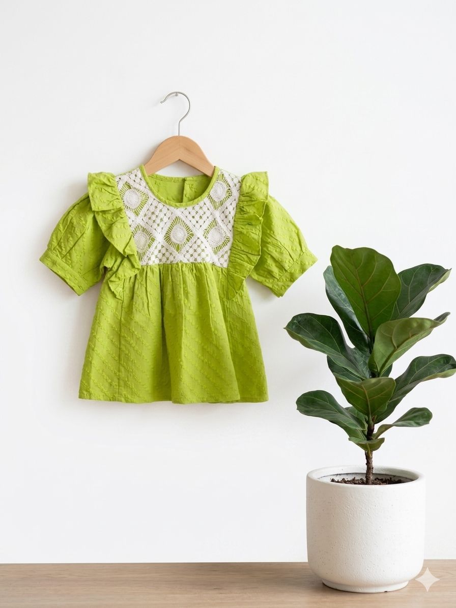 Lime Green Lace Detail Top for Girls