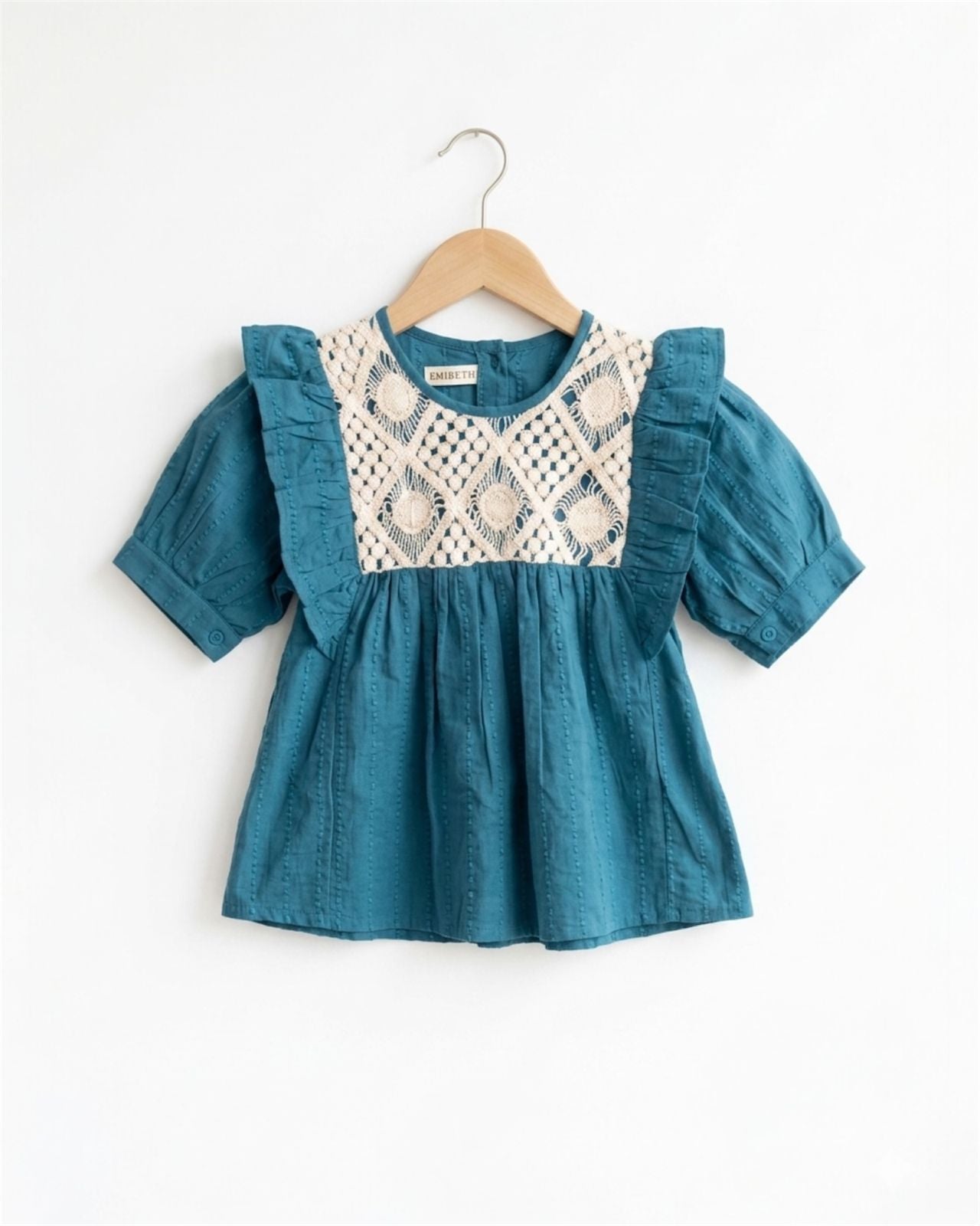 Teal Lace Detail Girls Top