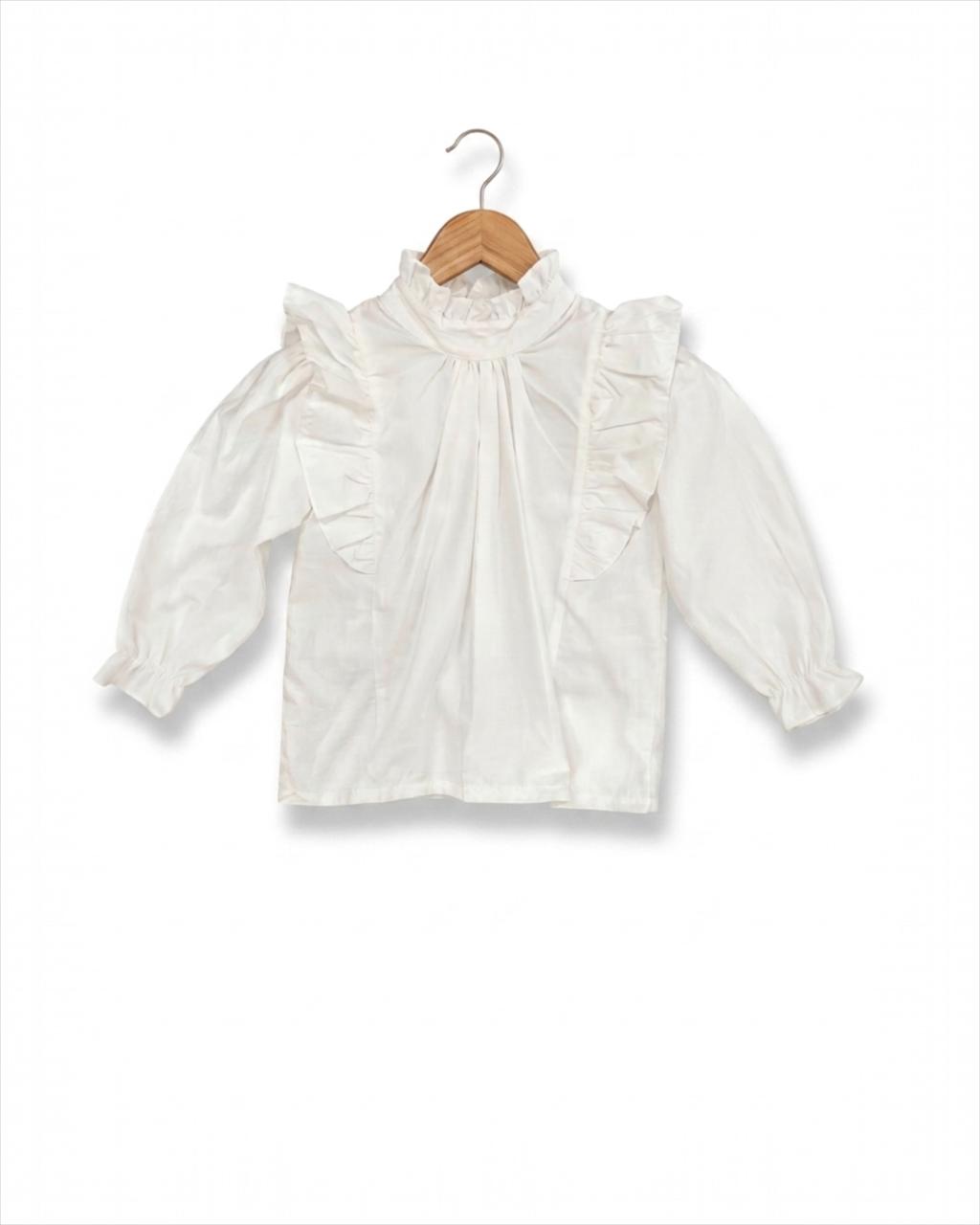 White Ruffle Neck Top for Girls