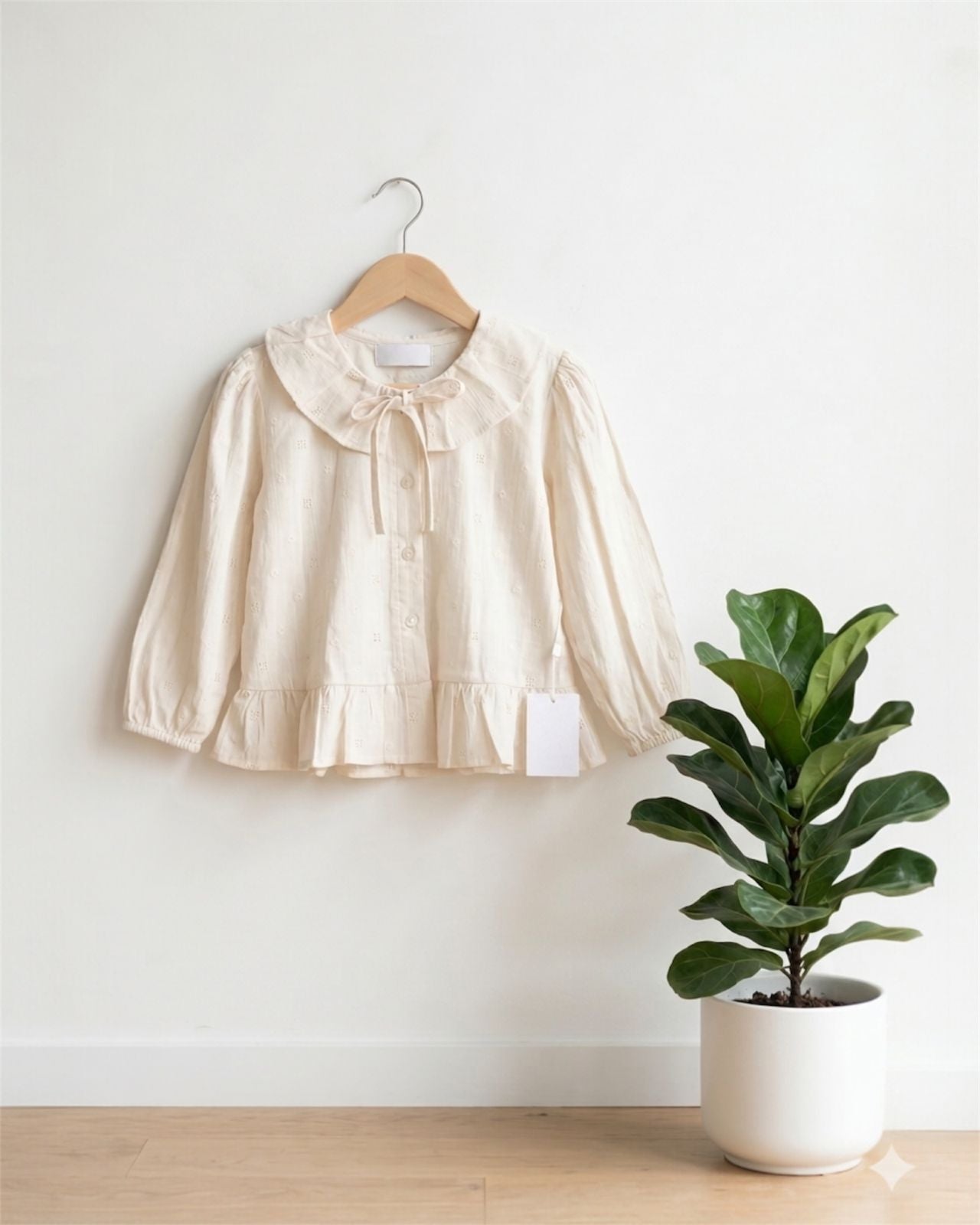 Ivory Beige Peter Pan Collar Top for Girls