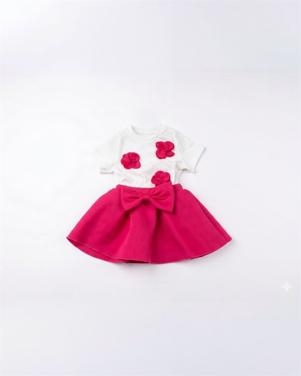 Girls Pink Bow & Floral top & skirt set