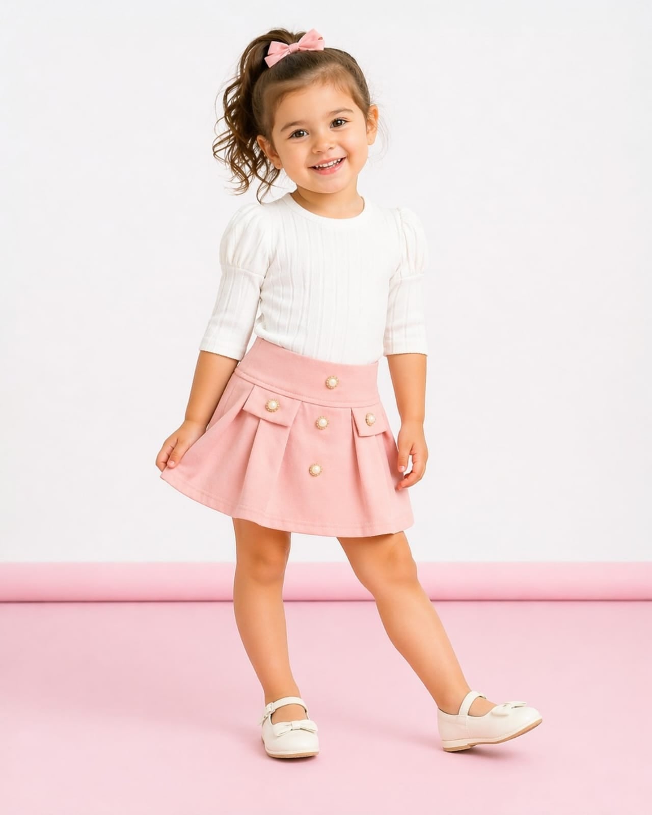 White & Blush Pink Skirt Cord Set