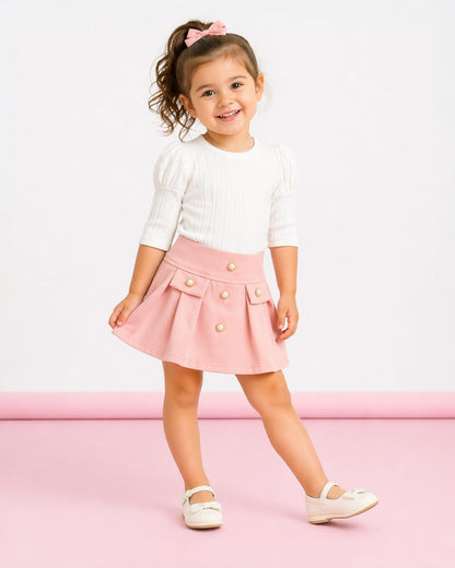 White & Blush Pink Skirt Cord Set