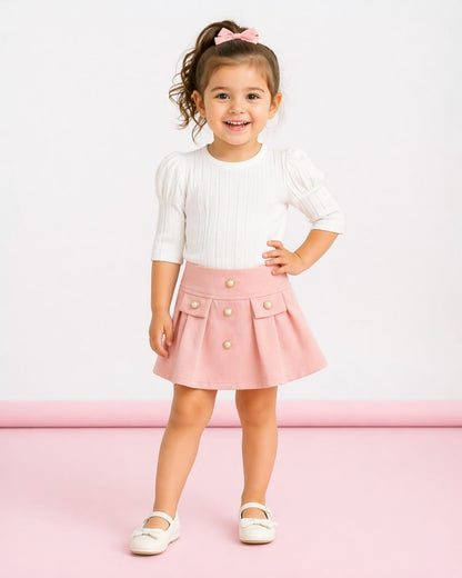 White & Blush Pink Skirt Cord Set