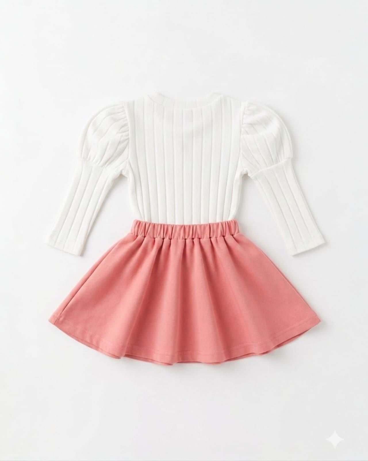 White & Blush Pink Skirt Cord Set