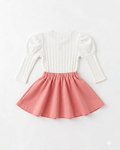 White & Blush Pink Skirt Cord Set