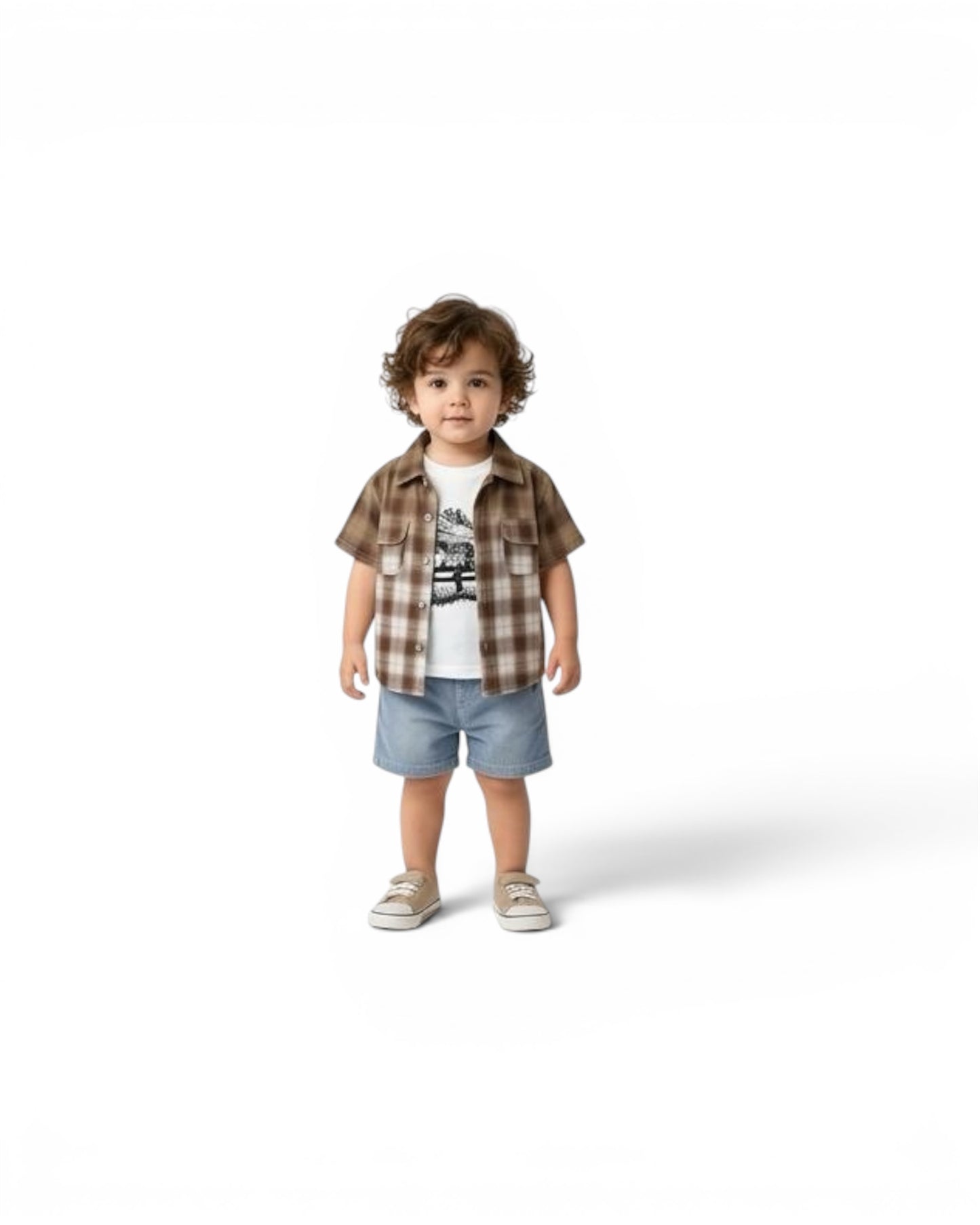 Casual Plaid Shirt with white t-shirt & Denim Shorts Set – Summer Outfit