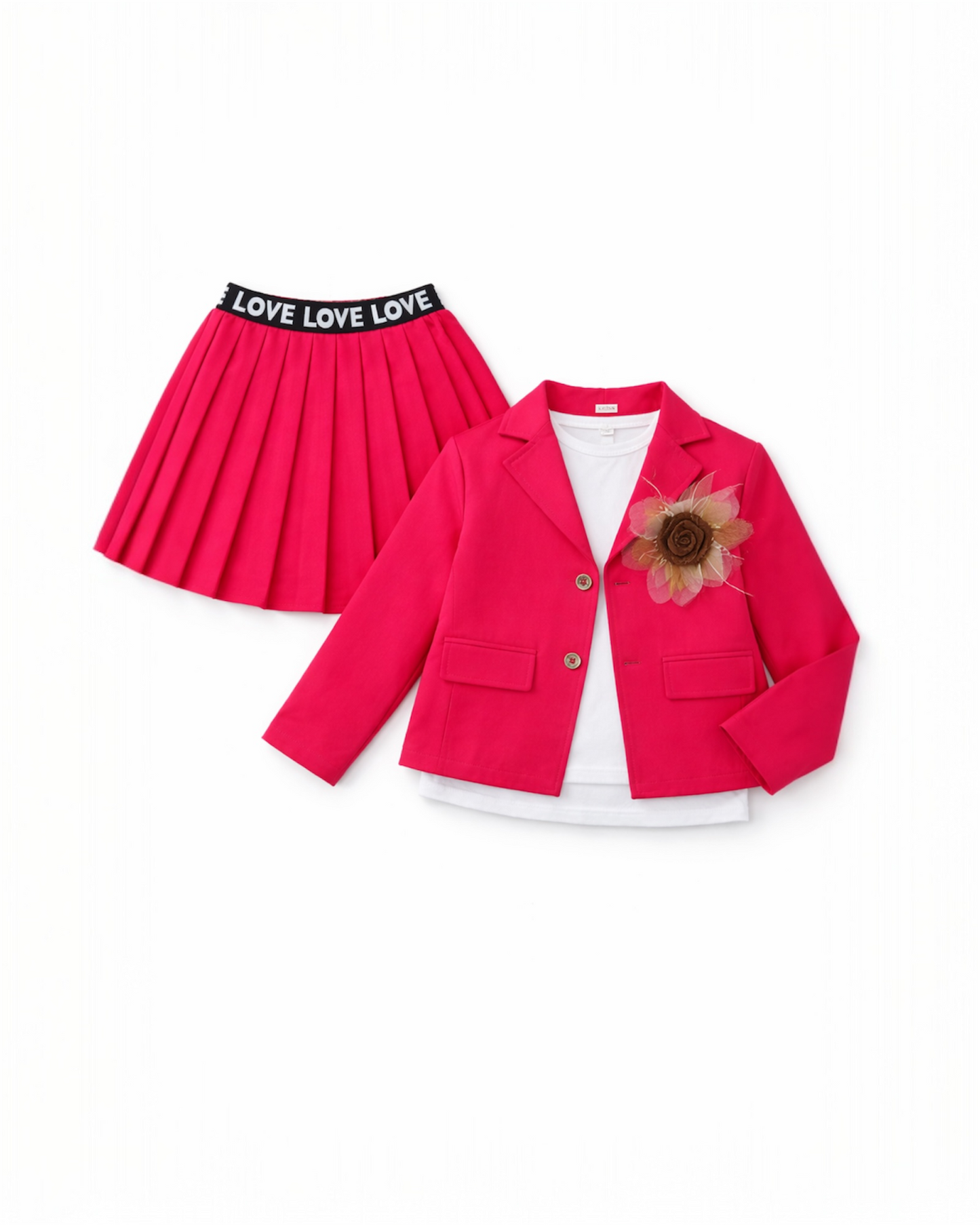 Hot pink Blazer Set with Inner Top & Matching Skirt