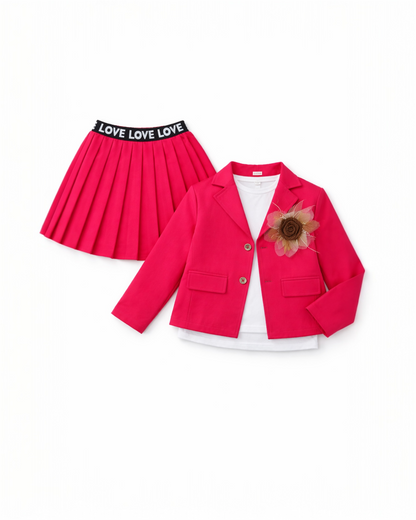 Hot pink Blazer Set with Inner Top & Matching Skirt