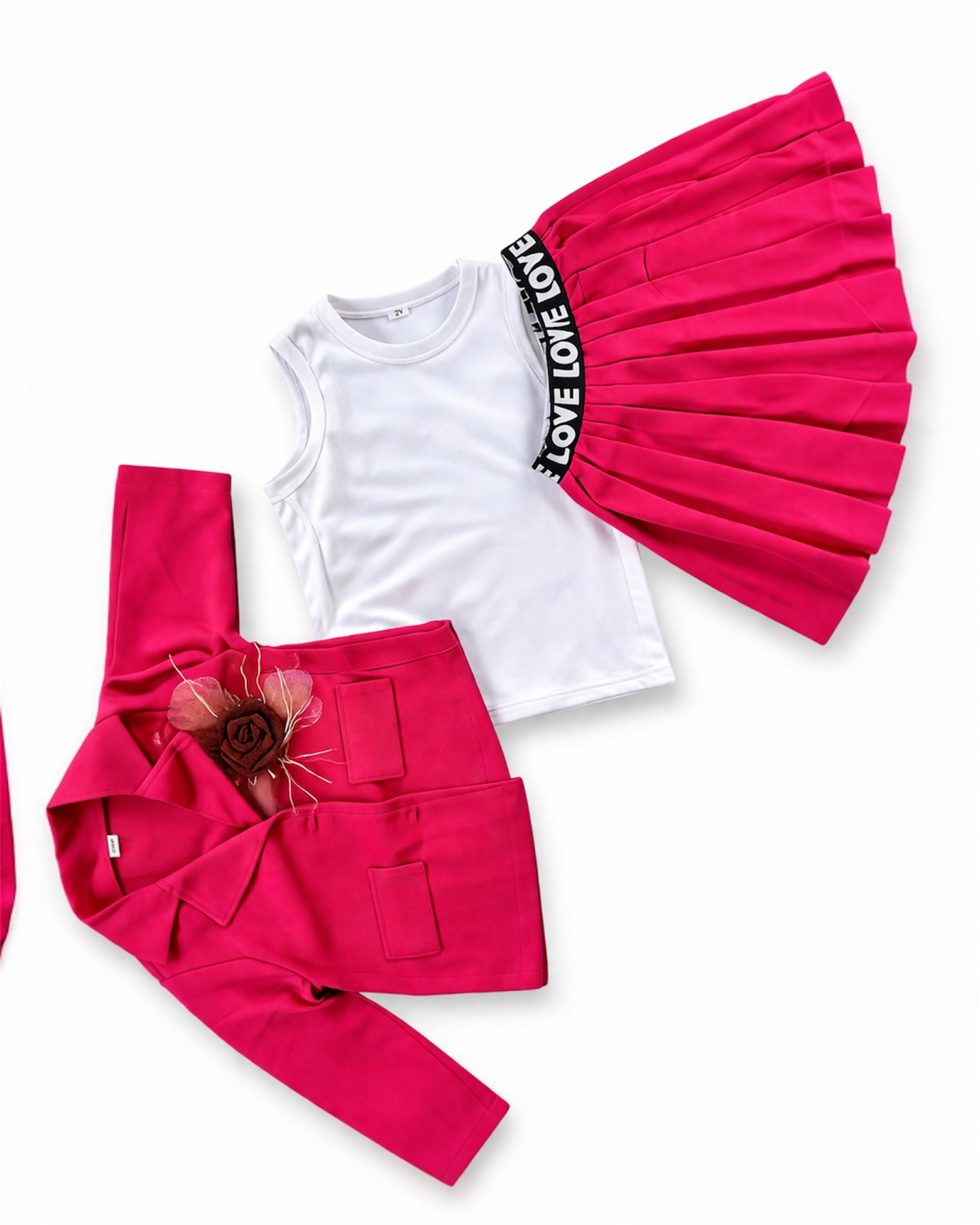 Hot pink Blazer Set with Inner Top & Matching Skirt