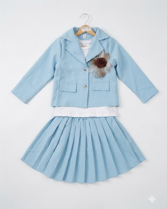 Royal Blue Blazer Set with Inner Top & Matching Skirt