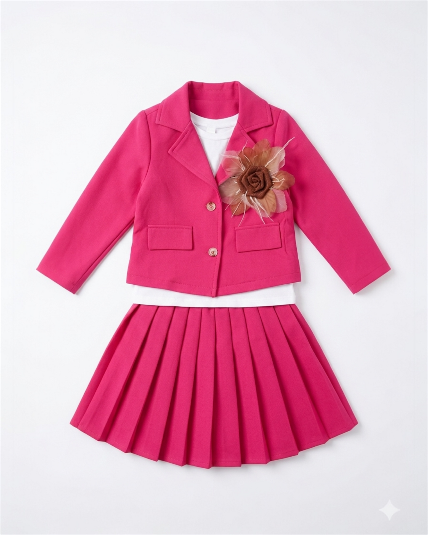 Hot pink Blazer Set with Inner Top & Matching Skirt