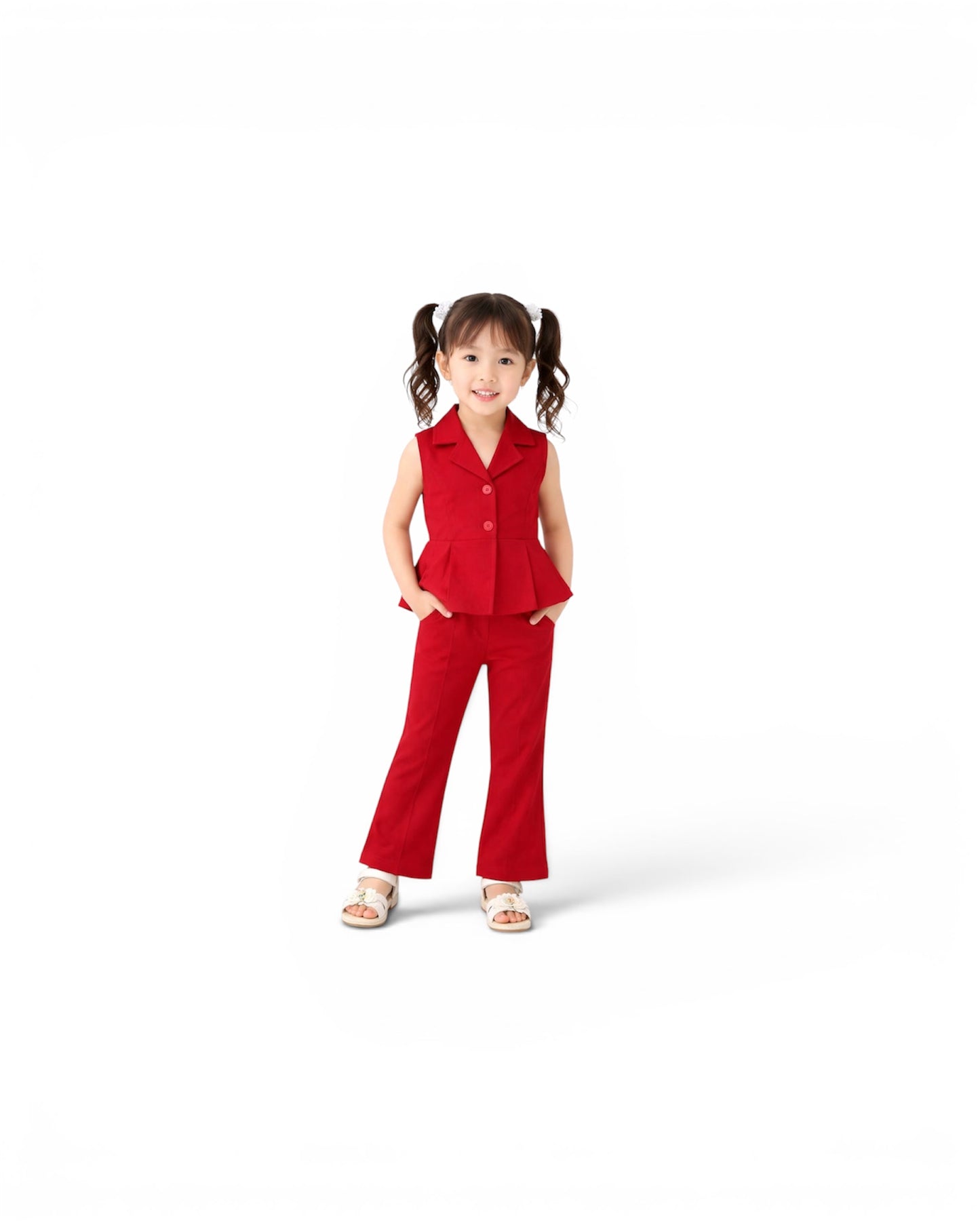 Red Sleeveless top with bell bottom pants
