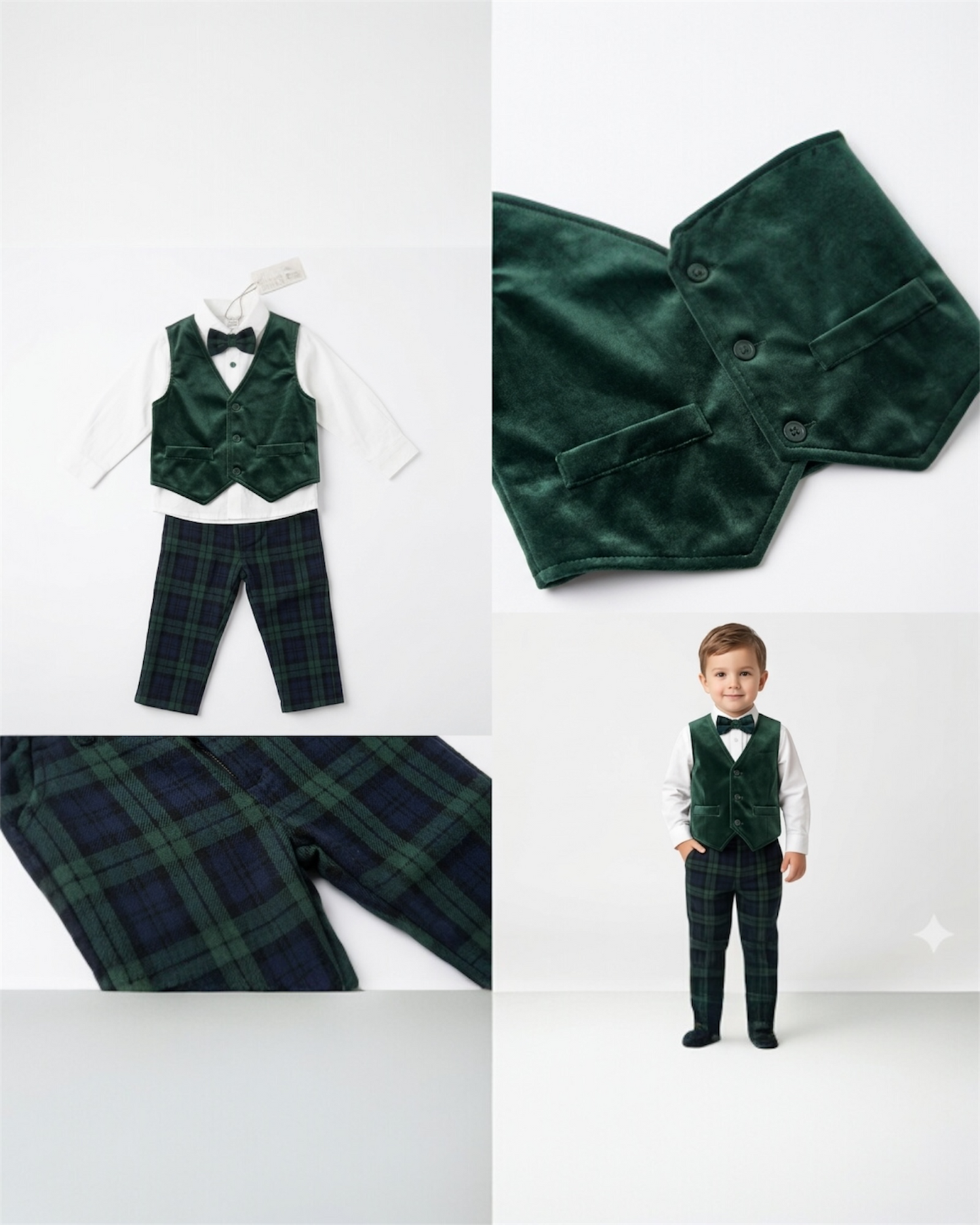 Formal Green Velvet Vest suit set