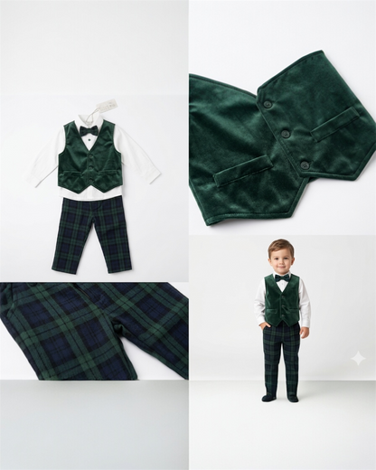 Formal Green Velvet Vest suit set