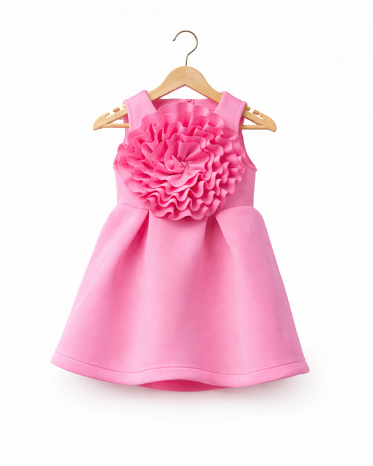 Pink Sleeveless Flower Frock