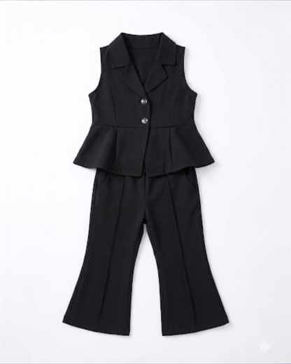 Black Sleeveless top with bell bottom pants