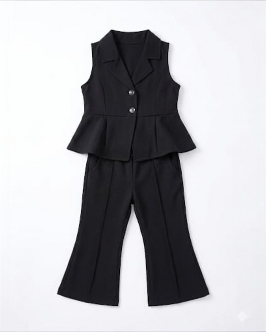 Black Sleeveless top with bell bottom pants