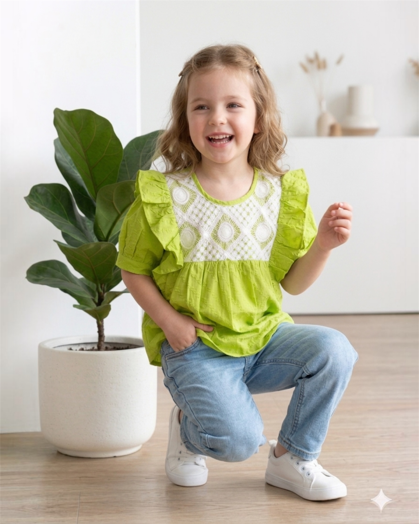 Lime Green Lace Detail Top for Girls