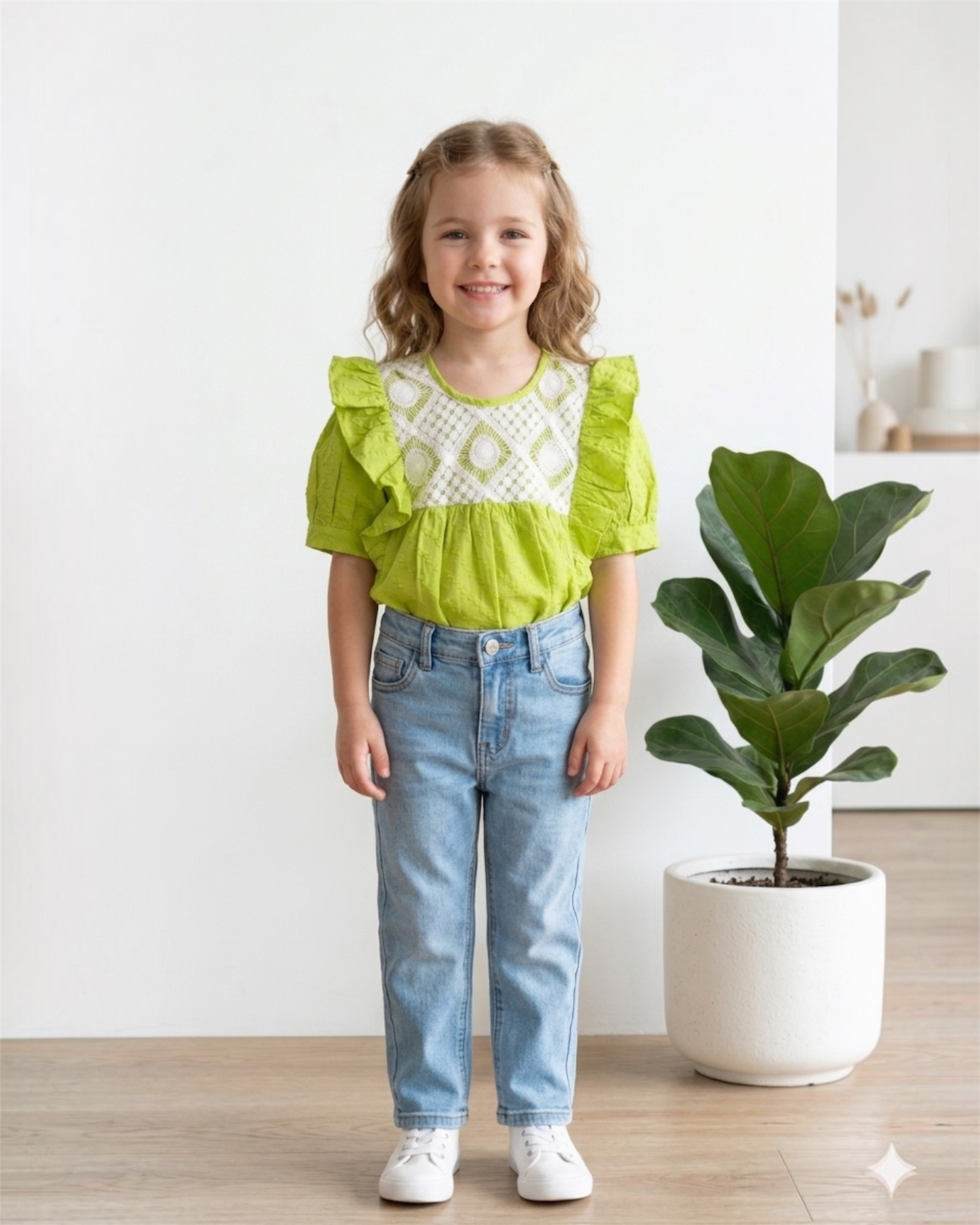 Lime Green Lace Detail Top for Girls
