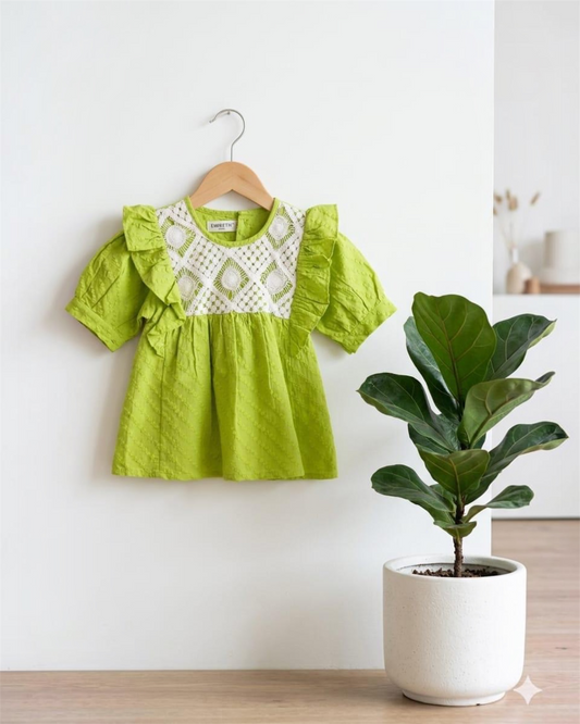 Lime Green Lace Detail Top for Girls