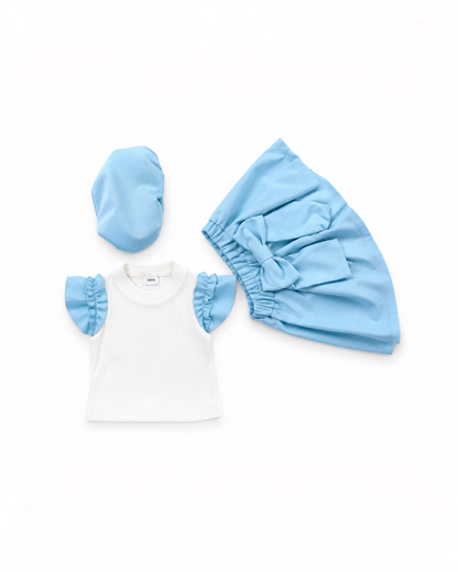 Sky Blue Elegance Bow Dress Set for Girls