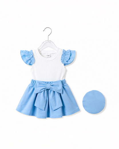 Sky Blue Elegance Bow Dress Set for Girls