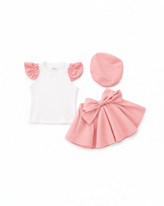 Rosé Elegance Bow Skirt Set for girls