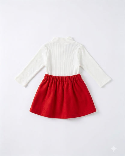 Red heart Knit Top & Floral Skirt Set for Girls