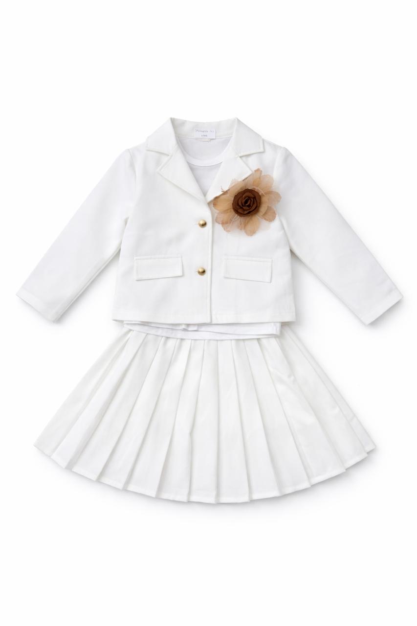 White Blazer Set with Inner Top & Matching Skirt