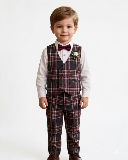 Formal Plaid vest suit set