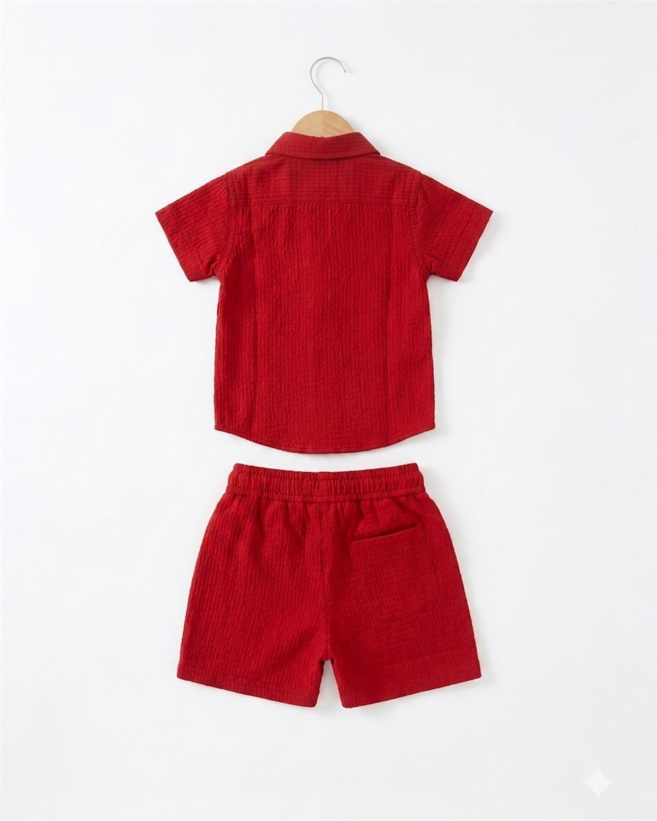 Red Textured Cuban shirt & shorts set