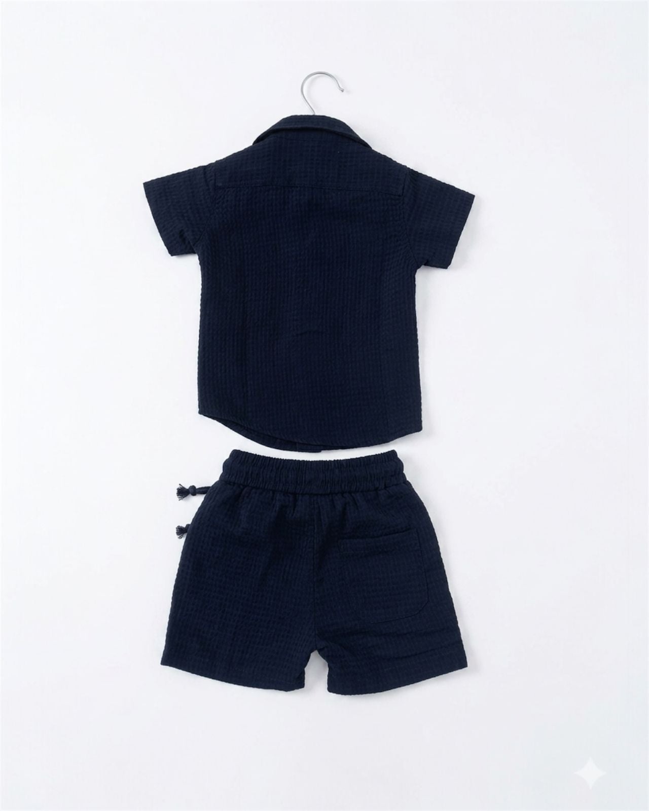 Navy Blue Textured Cuban shirt & shorts set