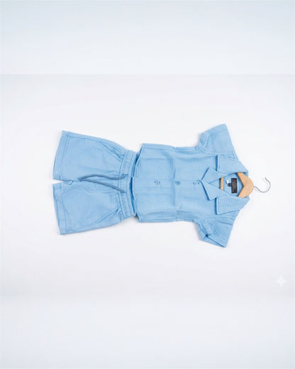 Sky blue Textured Cuban shirt & shorts set