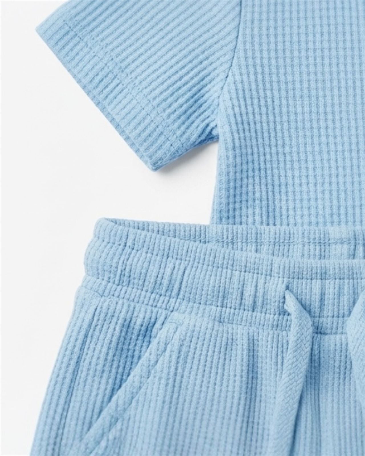 Sky blue Textured Cuban shirt & shorts set