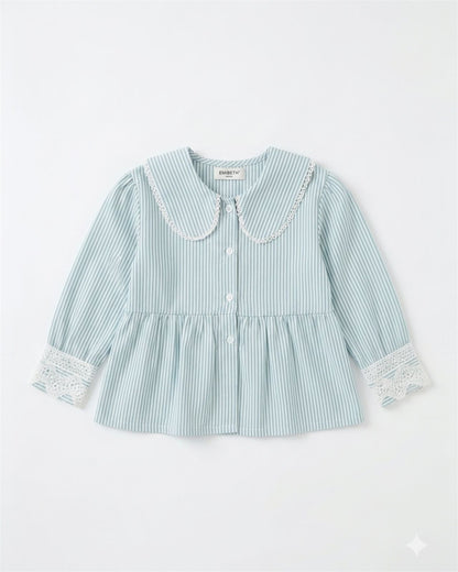 Stripe Peter pan collar Top with Lace Cuffs