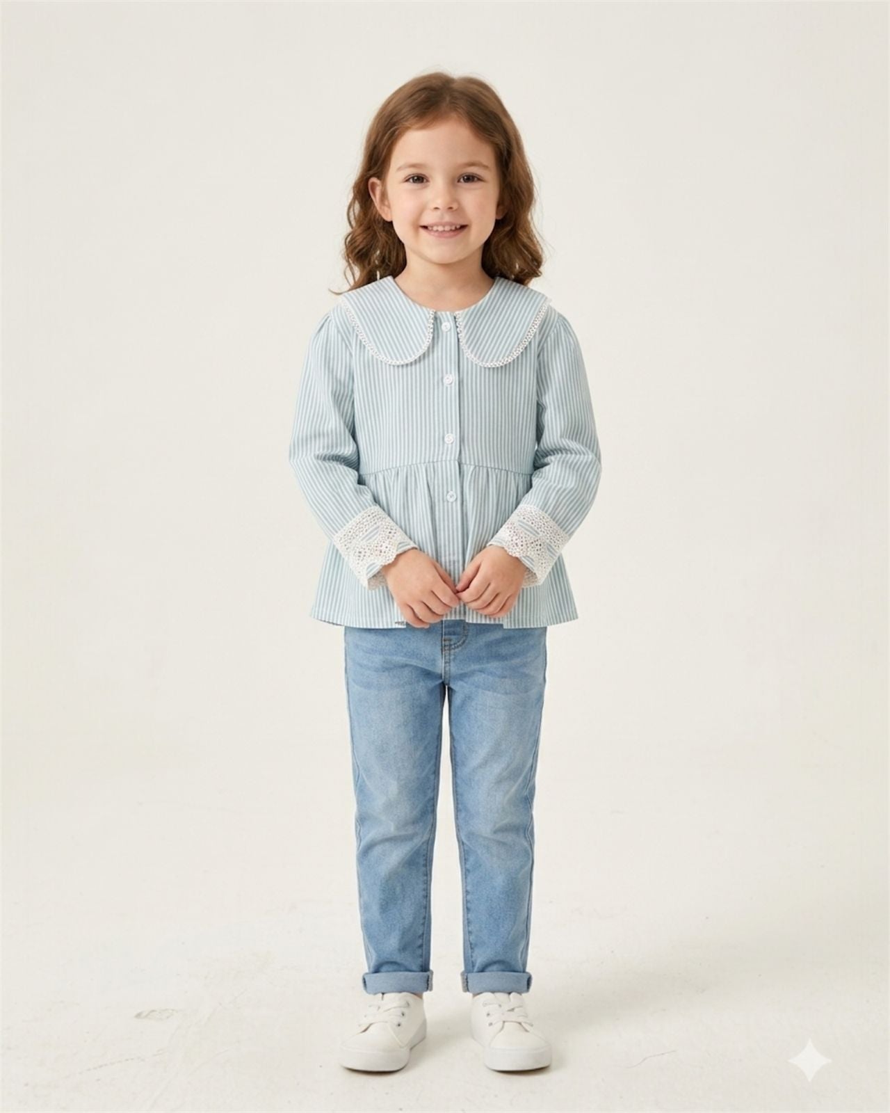 Stripe Peter pan collar Top with Lace Cuffs
