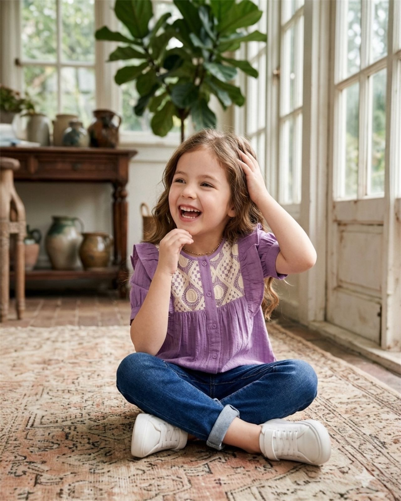Lavender Lace Detail Girls Top
