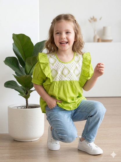 Lime Green Lace Detail Top for Girls