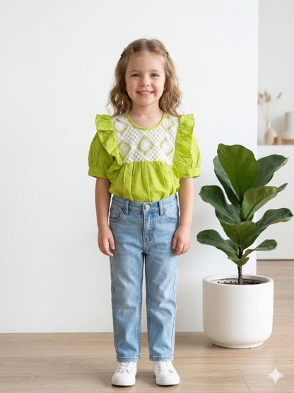 Lime Green Lace Detail Top for Girls