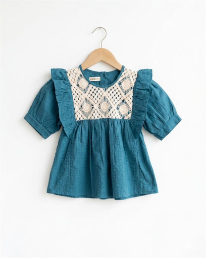 Teal Lace Detail Girls Top