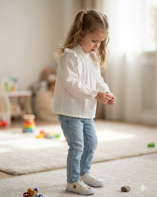 White Ruffle Neck Top for Girls