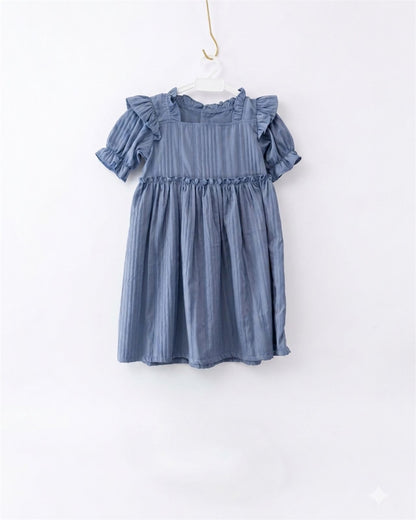 Dusty Blue Ruffle Sleeve Dress