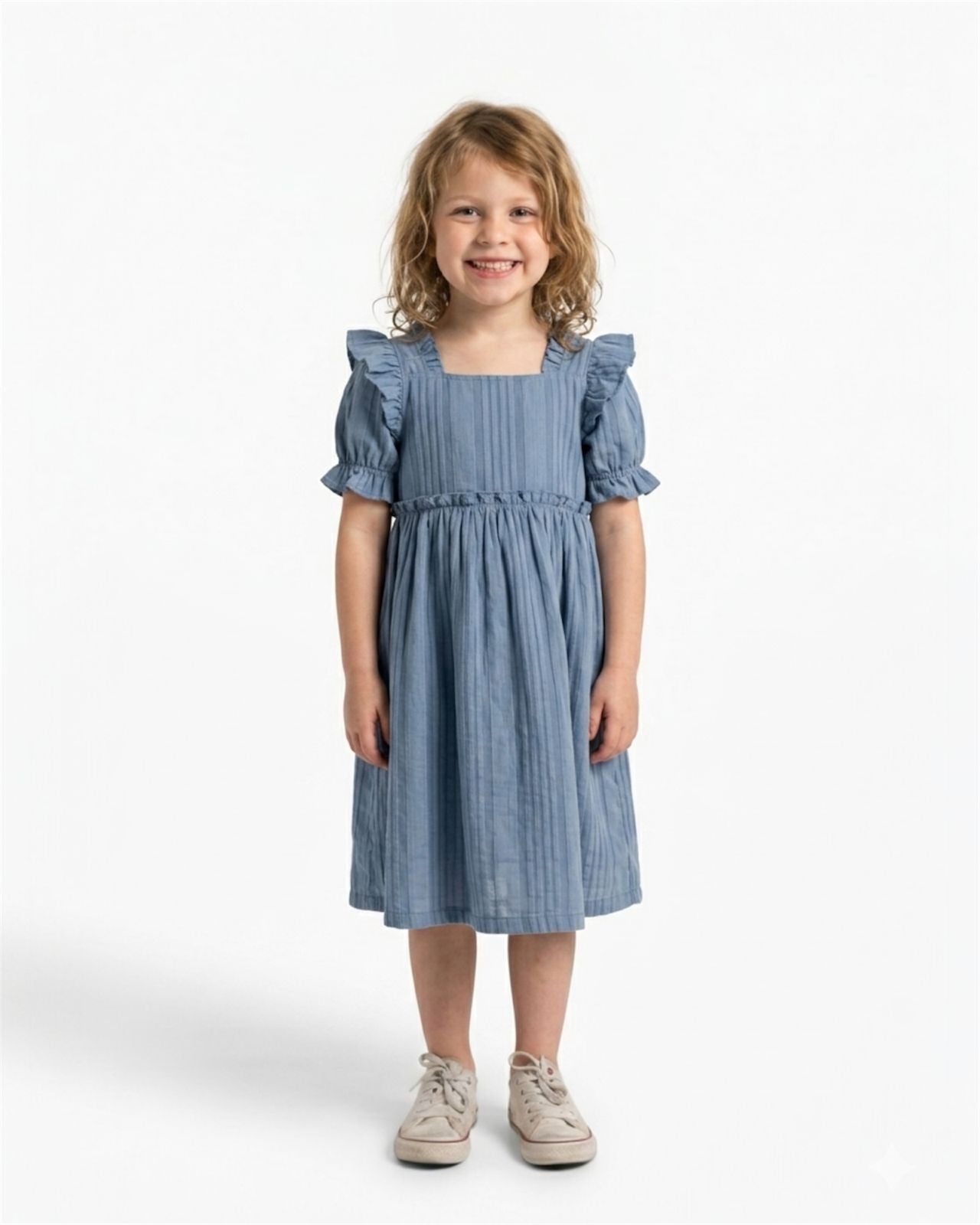 Dusty Blue Ruffle Sleeve Dress