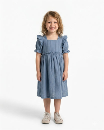 Dusty Blue Ruffle Sleeve Dress